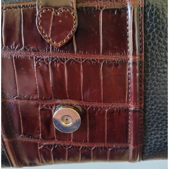 Brighton Pebbled Leather  Faux Alligator Black Brown Crossbody Bag Wallet - Picture 8 of 15